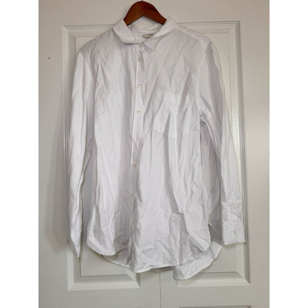 Next Womens White Button Down Shirt Size Large Cotton Long Sleeve Blouse